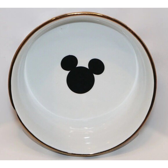 Mickey Mouse Dog Dish Striped Black and White Porcelain Disney Chip Bowl - Picture 1 of 4